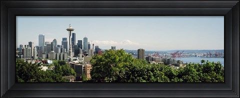Framed Skyscrapers in a city, Space Needle, Seattle, Washington State, USA Print