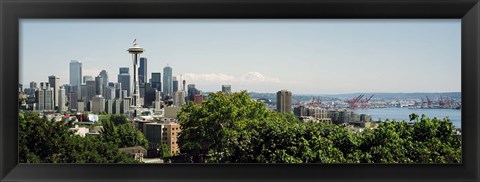Framed Skyscrapers in a city, Space Needle, Seattle, Washington State, USA Print