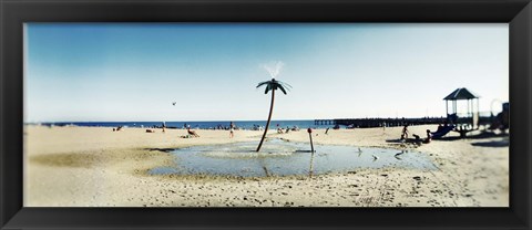 Framed Palm tree sprinkler on the beach, Coney Island, Brooklyn, New York City, New York State, USA Print