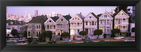 Framed Row houses in a city, Postcard Row, The Seven Sisters, Painted Ladies, Alamo Square, San Francisco, California Print