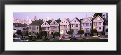 Framed Row houses in a city, Postcard Row, The Seven Sisters, Painted Ladies, Alamo Square, San Francisco, California Print