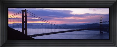 Framed Silhouette of a suspension bridge at dusk, Golden Gate Bridge, San Francisco, California Print