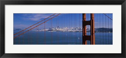 Framed Suspension bridge with a city in the background, Golden Gate Bridge, San Francisco, California, USA Print