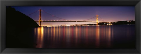 Framed Golden Gate Bridge Lit Up at Dusk, San Francisco Bay Print