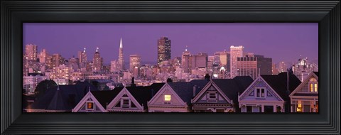 Framed Skyscrapers lit up at night in a city, San Francisco, California, USA Print
