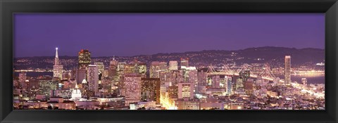 Framed High angle view of a city at dusk, San Francisco, California, USA Print