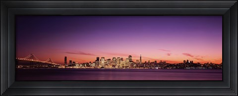 Framed Bay Bridge and San Francisco Skyline with Purple Dusk Sky Print