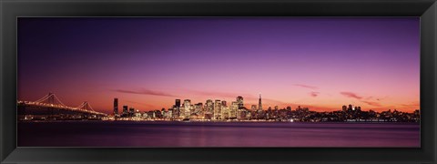 Framed Bay Bridge and San Francisco Skyline with Purple Dusk Sky Print