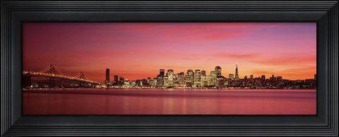 Framed Bay Bridge and San Francisco Skyline at Dusk (pink sky) Print