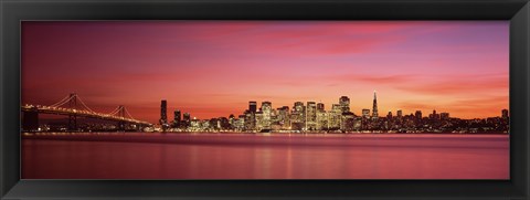 Framed Bay Bridge and San Francisco Skyline at Dusk (pink sky) Print