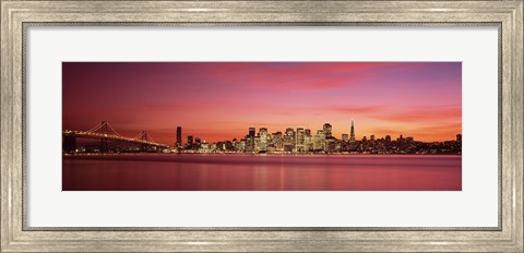 Framed Bay Bridge and San Francisco Skyline at Dusk (pink sky) Print