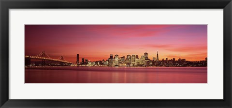 Framed Bay Bridge and San Francisco Skyline at Dusk (pink sky) Print