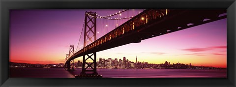 Framed Bay Bridge and city skyline at night, San Francisco, California, USA Print