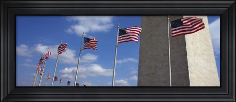 Framed American flags in front of an obelisk, Washington Monument, Washington DC, USA Print