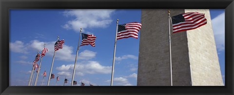 Framed American flags in front of an obelisk, Washington Monument, Washington DC, USA Print