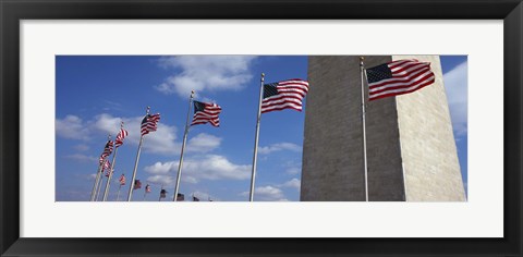 Framed American flags in front of an obelisk, Washington Monument, Washington DC, USA Print
