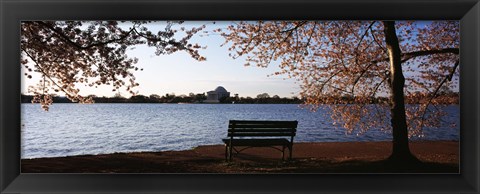 Framed Park bench with a memorial in the background, Jefferson Memorial, Tidal Basin, Potomac River, Washington DC, USA Print