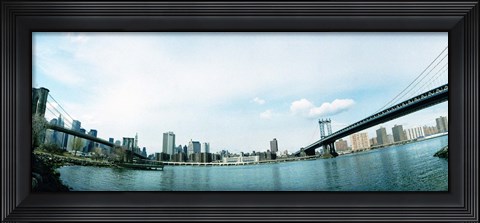 Framed Two bridges across a river, Brooklyn bridge, Manhattan Bridge, East River, Brooklyn, New York City, New York State, USA Print