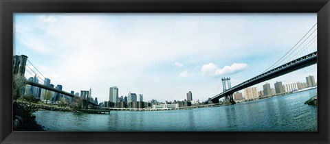 Framed Two bridges across a river, Brooklyn bridge, Manhattan Bridge, East River, Brooklyn, New York City, New York State, USA Print