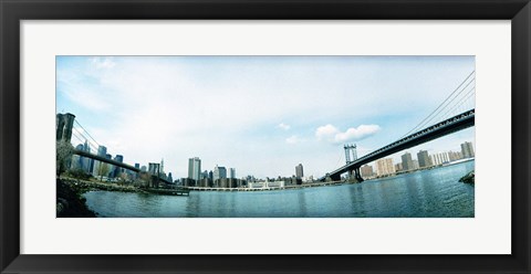 Framed Two bridges across a river, Brooklyn bridge, Manhattan Bridge, East River, Brooklyn, New York City, New York State, USA Print