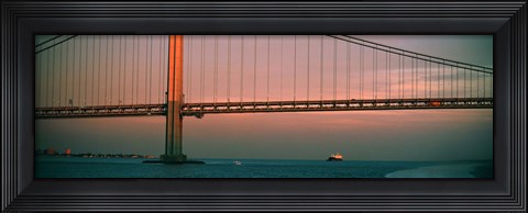 Framed Bridge across the river, Verrazano-Narrows Bridge, New York Harbor, New York City, New York State, USA Print