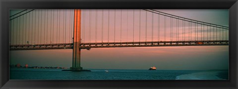 Framed Bridge across the river, Verrazano-Narrows Bridge, New York Harbor, New York City, New York State, USA Print