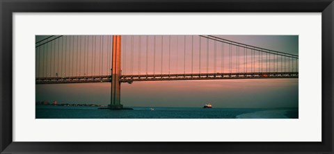 Framed Bridge across the river, Verrazano-Narrows Bridge, New York Harbor, New York City, New York State, USA Print