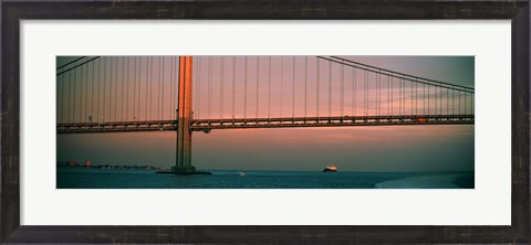 Framed Bridge across the river, Verrazano-Narrows Bridge, New York Harbor, New York City, New York State, USA Print
