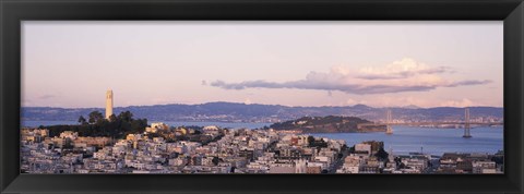 Framed High angle view of a city, Coit Tower, Telegraph Hill, San Francisco, California Print