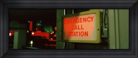 Framed Emergency telephone booth in a city, California, USA Print