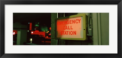 Framed Emergency telephone booth in a city, California, USA Print