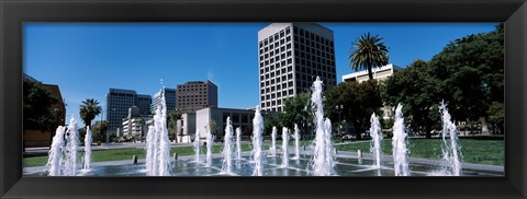 Framed Plaza De Cesar Chavez with Water Fountains, San Jose, California Print