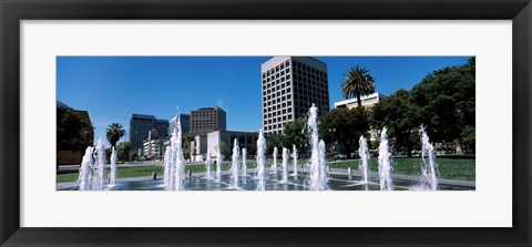 Framed Plaza De Cesar Chavez with Water Fountains, San Jose, California Print