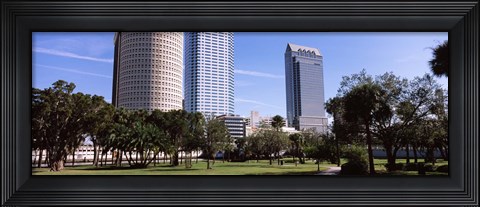 Framed Buildings in a city viewed from a park, Plant Park, University Of Tampa, Tampa, Hillsborough County, Florida, USA Print