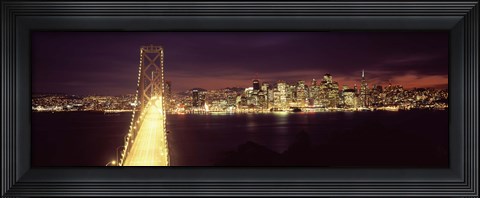 Framed Bay Bridge and San Francisco skyline at night, California Print