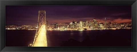 Framed Bay Bridge and San Francisco skyline at night, California Print