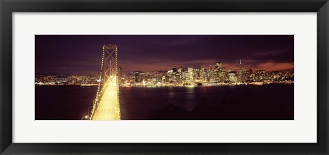 Framed Bay Bridge and San Francisco skyline at night, California Print