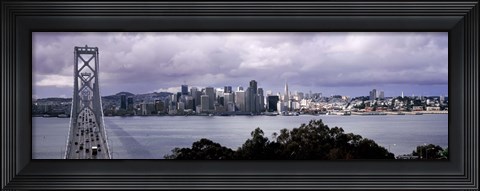 Framed Bridge across a bay with city skyline in the background, Bay Bridge, San Francisco Bay, San Francisco, California, USA Print