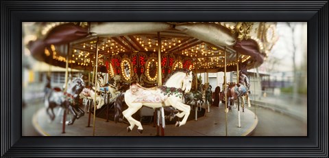 Framed Carousel horses in an amusement park, Seattle Center, Queen Anne Hill, Seattle, Washington State, USA Print