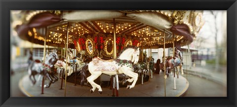 Framed Carousel horses in an amusement park, Seattle Center, Queen Anne Hill, Seattle, Washington State, USA Print