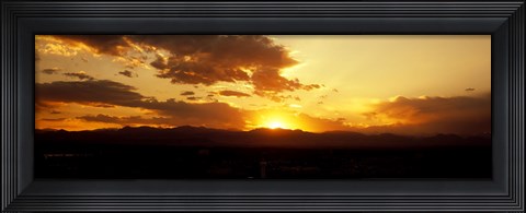 Framed Silhouette of mountains at sunrise, Denver, Colorado, USA Print