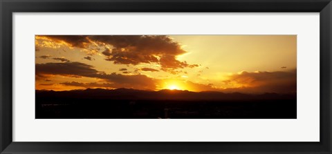 Framed Silhouette of mountains at sunrise, Denver, Colorado, USA Print