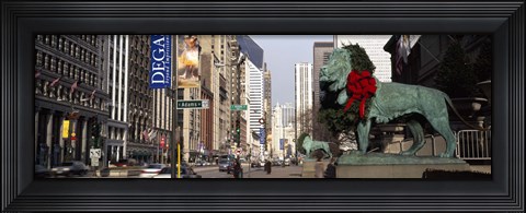 Framed Bronze lion statue in front of a museum, Art Institute Of Chicago, Chicago, Cook County, Illinois, USA Print