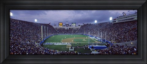 Framed Spectators watching baseball match, Los Angeles Dodgers, Los Angeles Memorial Coliseum, Los Angeles, California Print