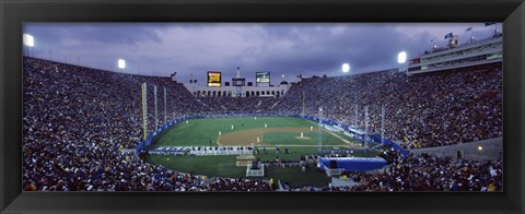 Framed Spectators watching baseball match, Los Angeles Dodgers, Los Angeles Memorial Coliseum, Los Angeles, California Print
