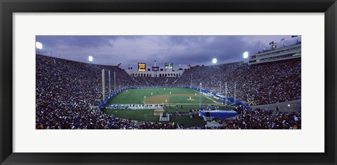 Framed Spectators watching baseball match, Los Angeles Dodgers, Los Angeles Memorial Coliseum, Los Angeles, California Print