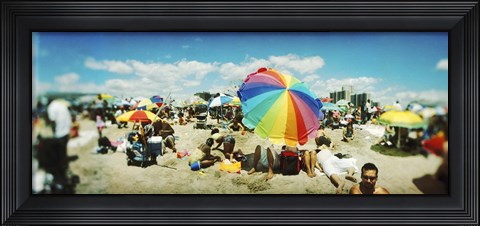 Framed Bright Umbrella on Coney Island Print