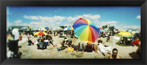 Framed Bright Umbrella on Coney Island Print