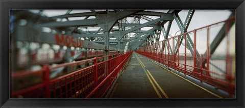 Framed Road across a suspension bridge, Williamsburg Bridge, New York City, New York State, USA Print