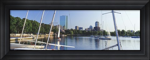 Framed Sailboats in a river with city in the background, Charles River, Back Bay, Boston, Suffolk County, Massachusetts, USA Print